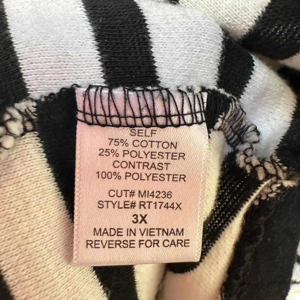 Misia Curvy Top Pullover Striped Hoodie Black White Athleisure Casual Relaxed 3X